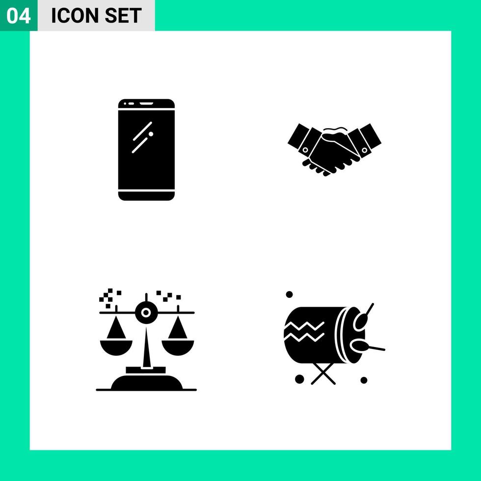 Pack of 4 Solid Style Icon Set Glyph Symbols for print Creative Signs Isolated on White Background 4 Icon Set Creative Black Icon vector background