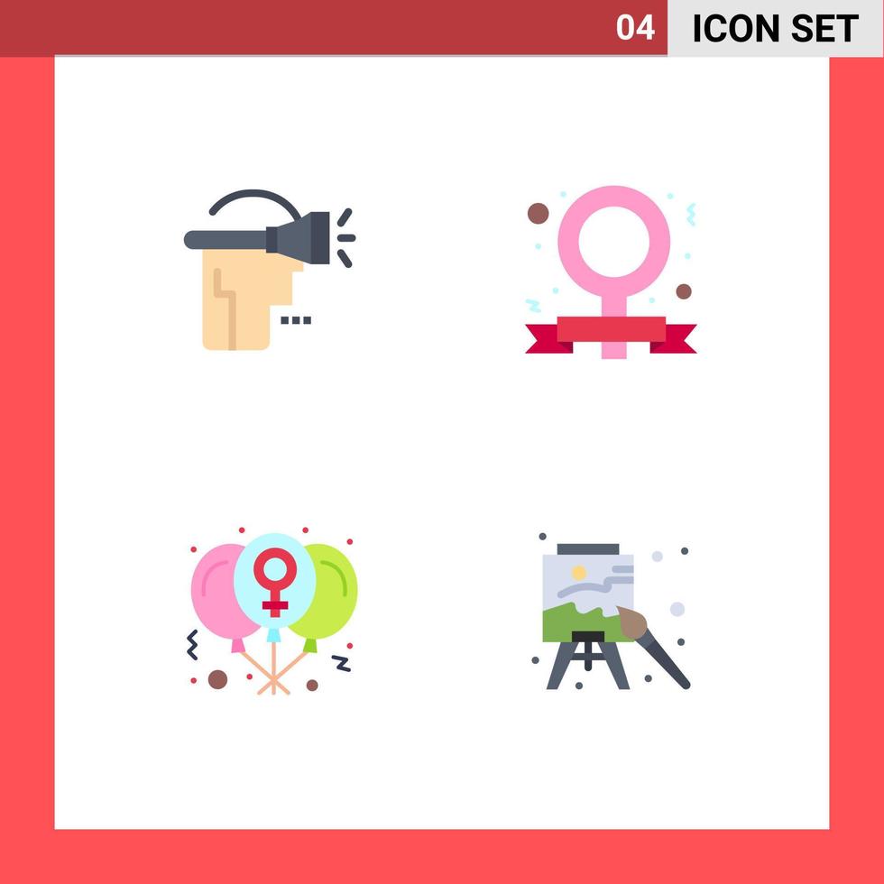 Flat Icon Pack of 4 Universal Symbols of head day virtual reality feminism love Editable Vector Design Elements