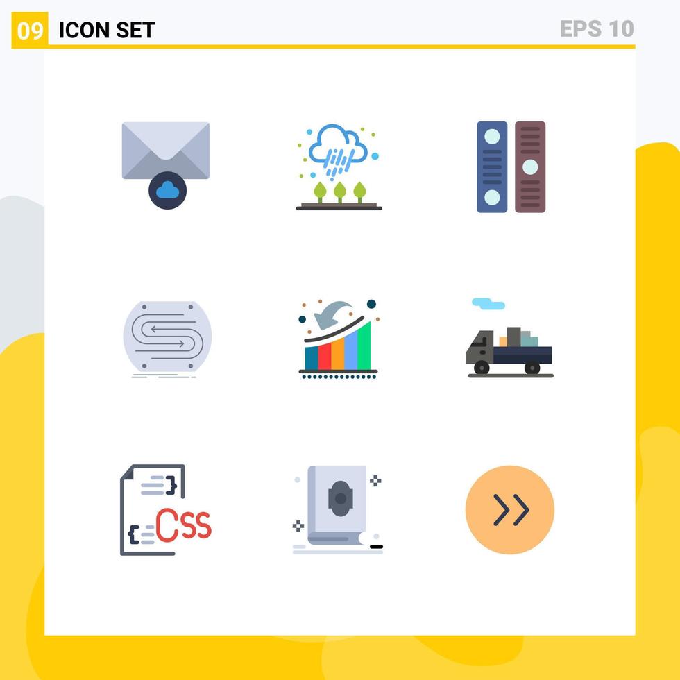 Flat Color Pack of 9 Universal Symbols of down pitch directory match concept Editable Vector Design Elements