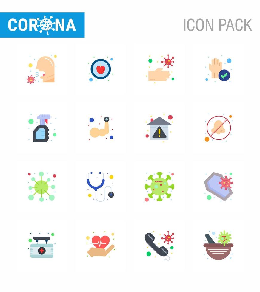 16 Flat Color viral Virus corona icon pack such as cleaning protection healthy protect unhealthy viral coronavirus 2019nov disease Vector Design Elements