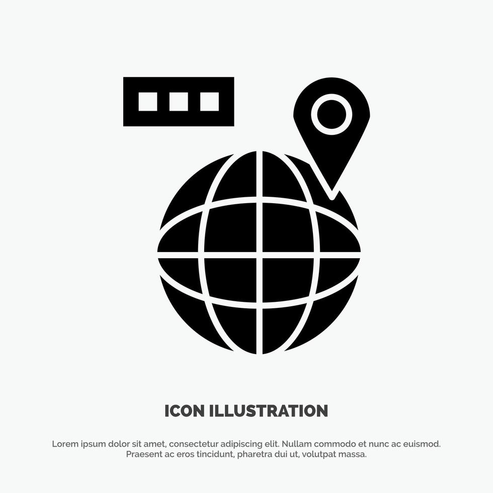 vector de icono de glifo sólido de ubicación de navegación de mapa mundial