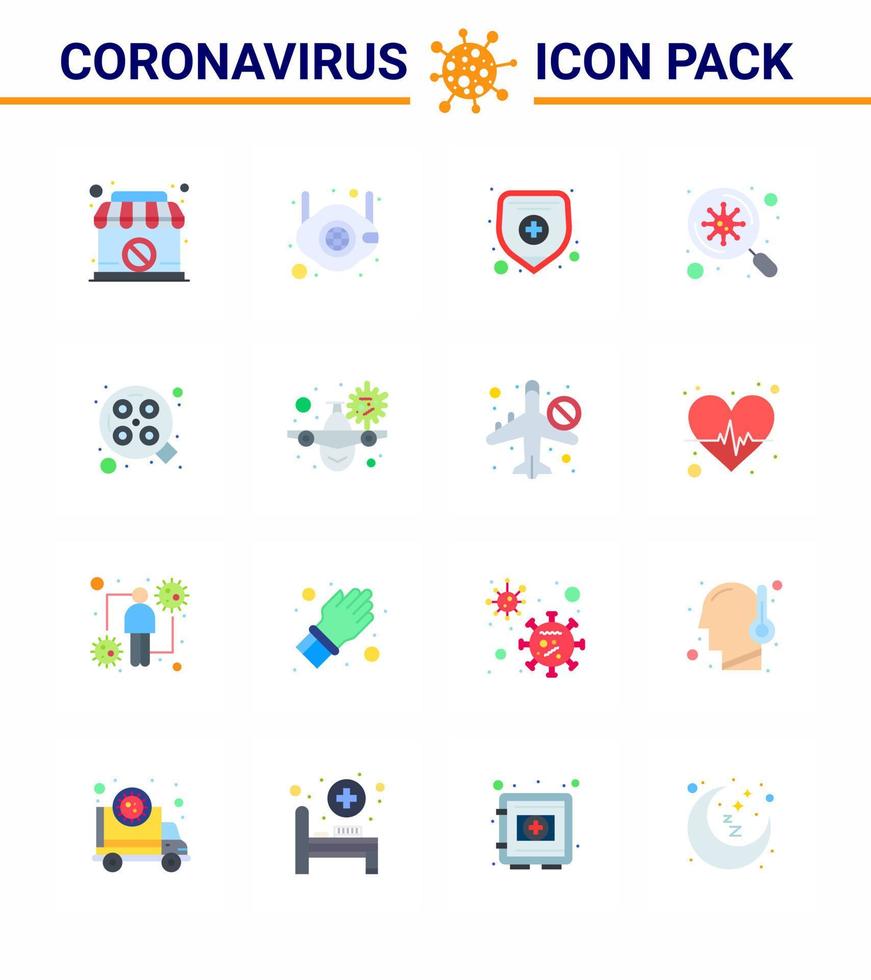 16 color plano coronavirus enfermedad y prevención vector icono operación escanear n virus bacterias coronavirus viral 2019nov enfermedad vector elementos de diseño