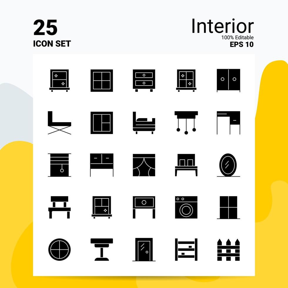 25 Interior Icon Set 100 Editable EPS 10 Files Business Logo Concept Ideas Solid Glyph icon design vector