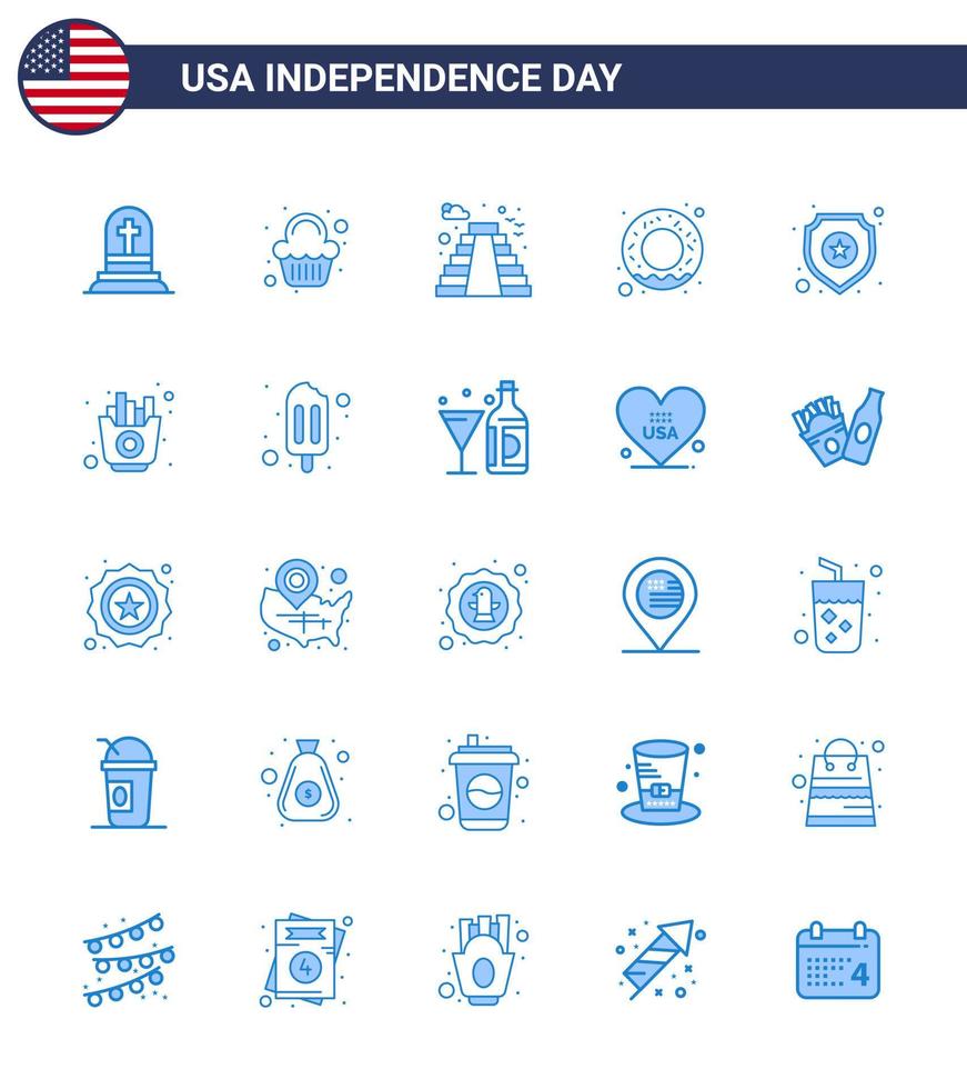 25 Blue Signs for USA Independence Day star shield american nutrition donut Editable USA Day Vector Design Elements