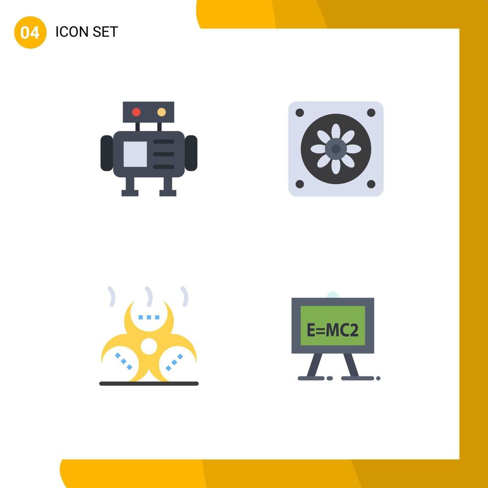 Mobile Interface Flat Icon Set of 4 Pictograms of robot chemistry cooler contamination science Editable Vector Design Elements