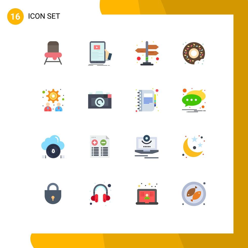 16 User Interface Flat Color Pack of modern Signs and Symbols of camera strategy directions management food Editable Pack of Creative Vector Design Elements