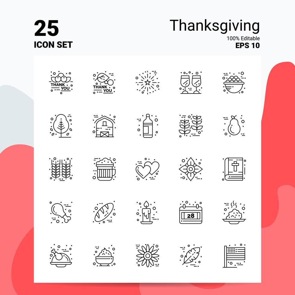 25 Thanksgiving Icon Set 100 Editable EPS 10 Files Business Logo Concept Ideas Line icon design vector