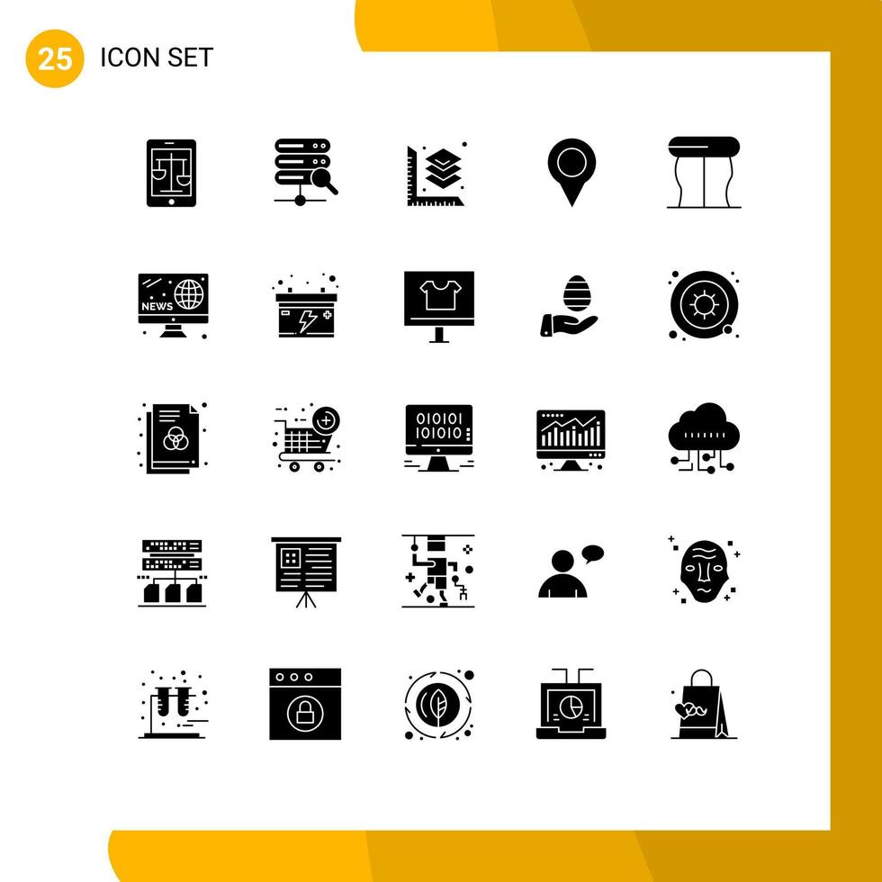 25 Universal Solid Glyphs Set for Web and Mobile Applications table furniture scale pin map Editable Vector Design Elements