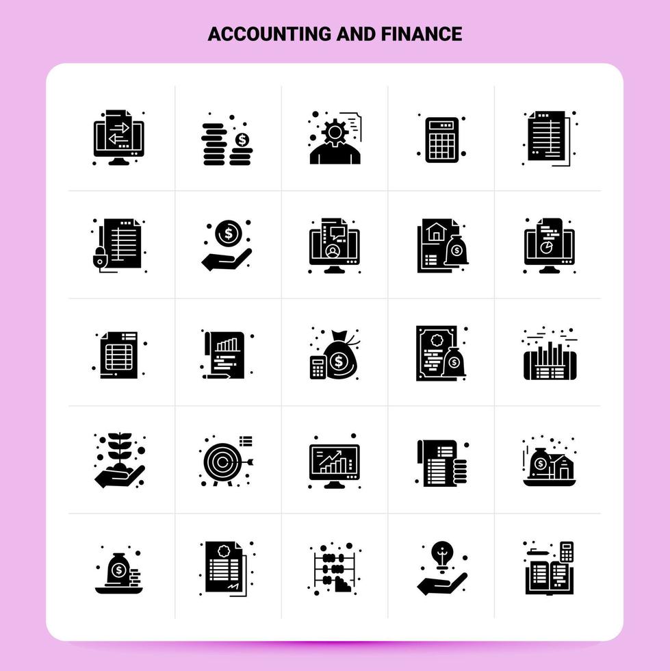 Solid 25 Accounting And Finance Icon set Vector Glyph Style Design Black Icons Set Web and Mobile Business ideas design Vector Illustration
