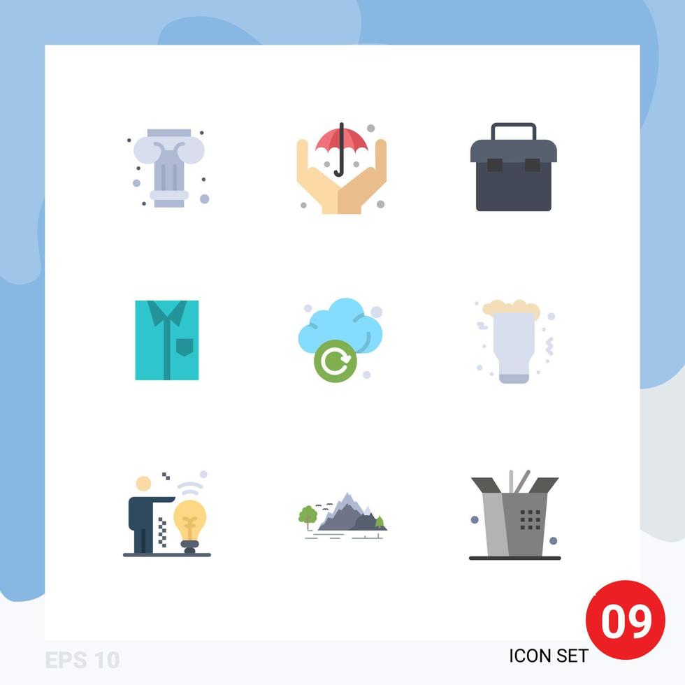 9 Flat Color concept for Websites Mobile and Apps cloud formal lunchbox fashion clothing Editable Vector Design Elements