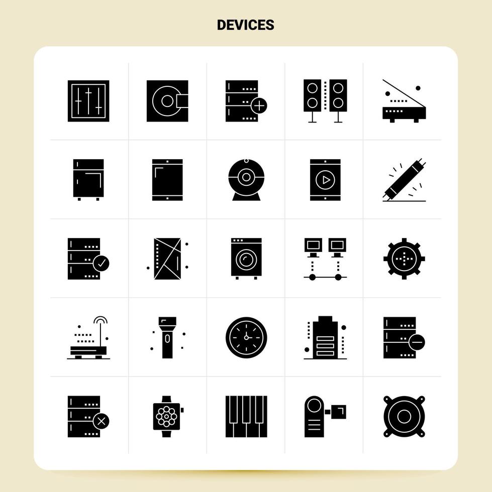 Solid 25 Devices Icon set Vector Glyph Style Design Black Icons Set Web and Mobile Business ideas design Vector Illustration