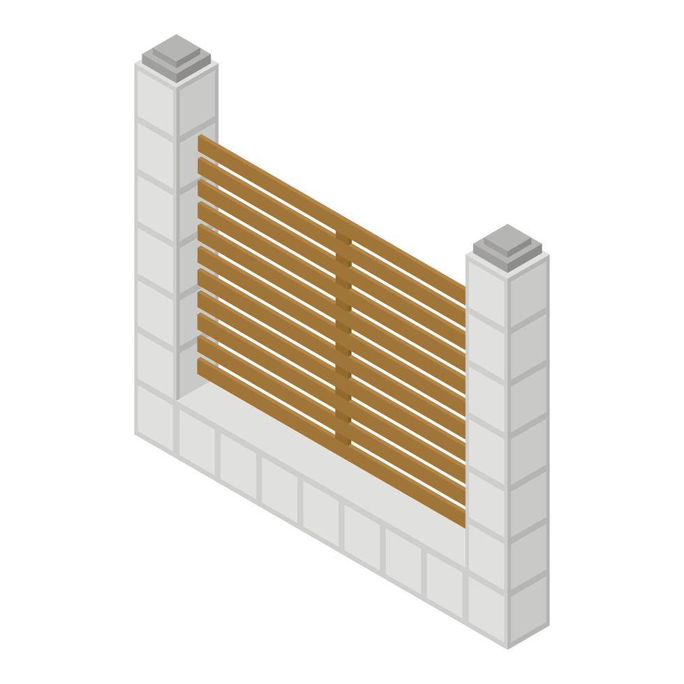 icono de valla de piedra de madera, estilo isométrico vector