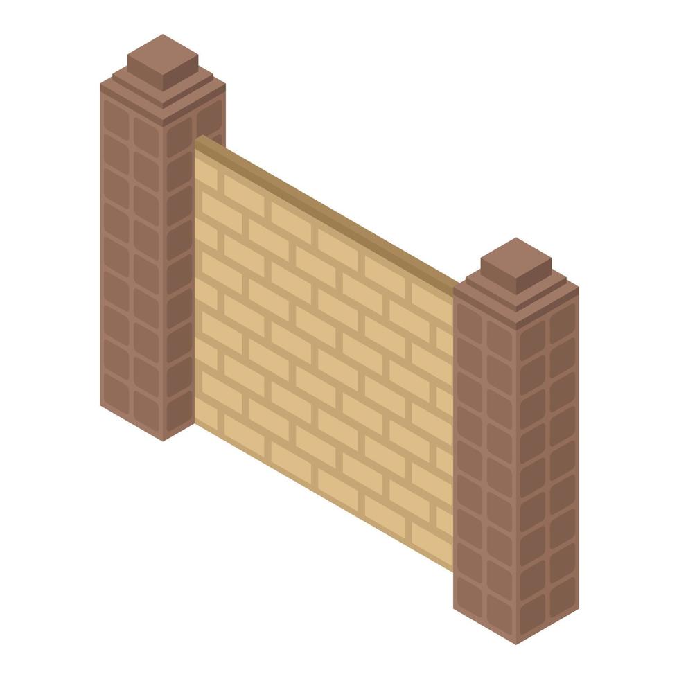 Yellow brick fence icon, isometric style vector