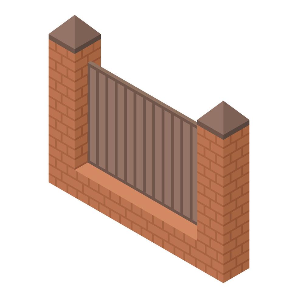 Red brick fence icon, isometric style vector