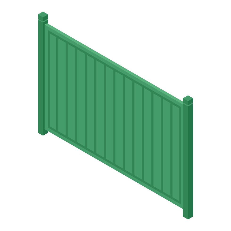 icono de valla de madera verde, estilo isométrico vector