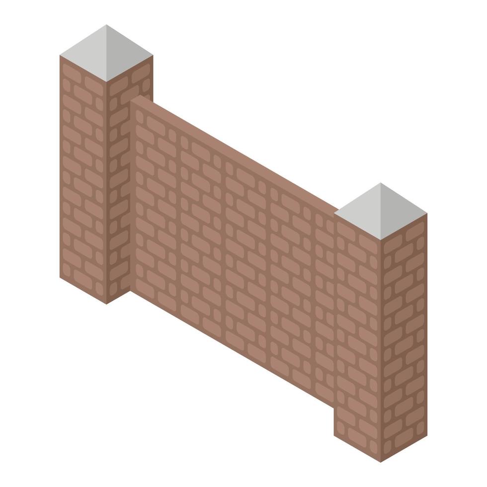 Old brick fence icon, isometric style vector