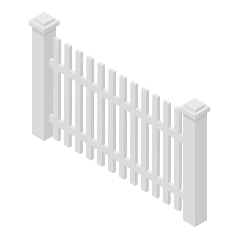 White wood fence icon, isometric style vector