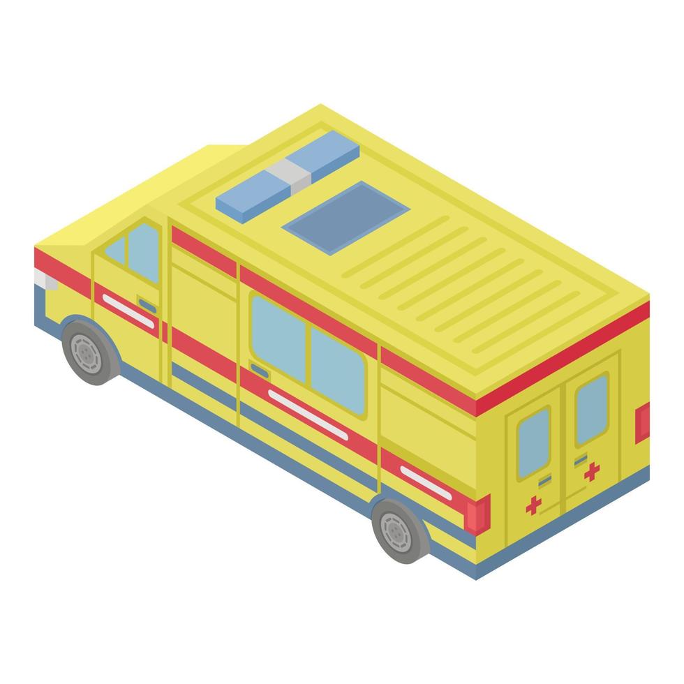 Yellow ambulance car icon, isometric style vector