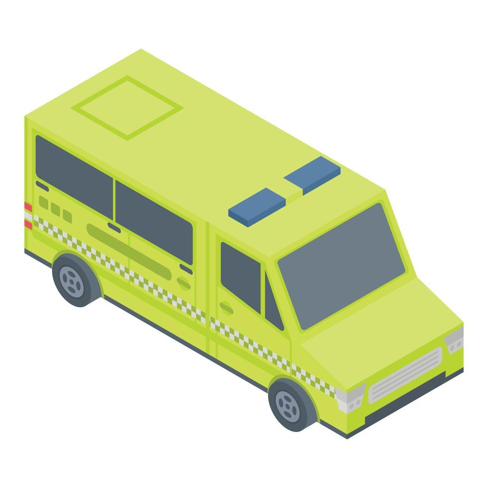 icono de coche de emergencia verde, estilo isométrico vector