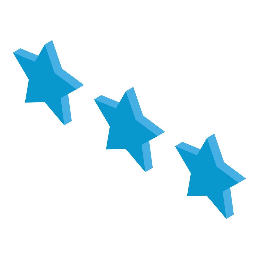 icono azul de tres estrellas, estilo isométrico vector