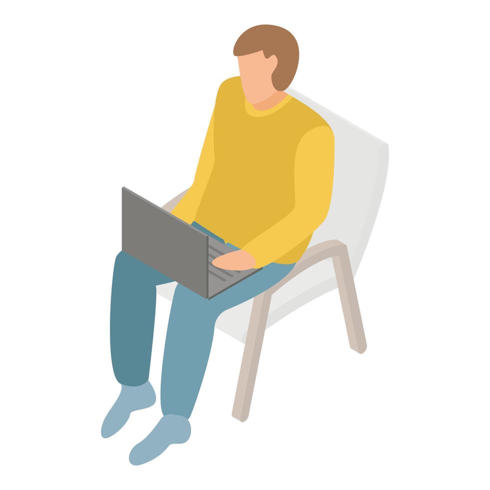 Freelancer work at laptop on chair icon, isometric style vector