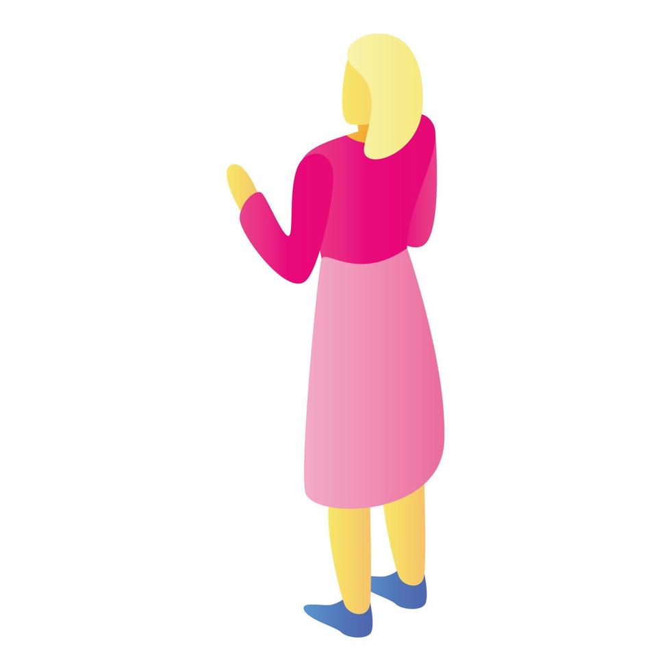 Blonde girl pink clothes icon, isometric style vector