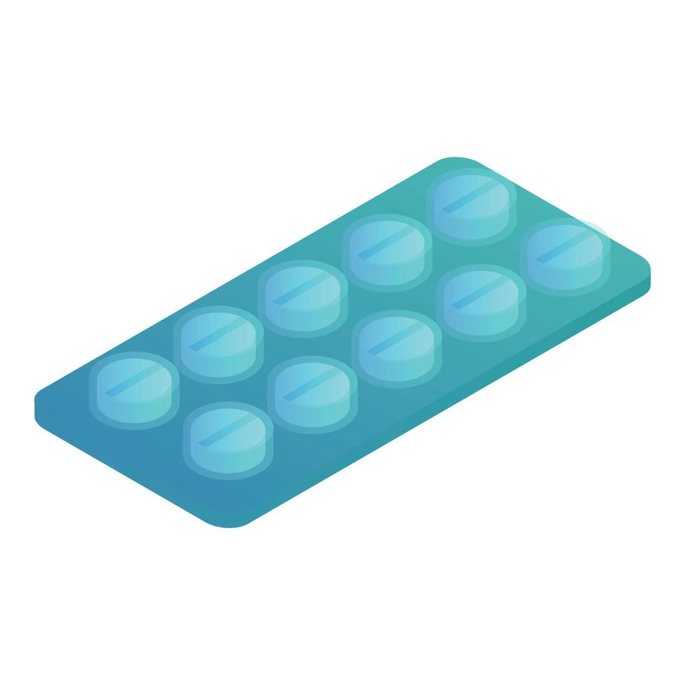 Blue pill pack icon, isometric style vector