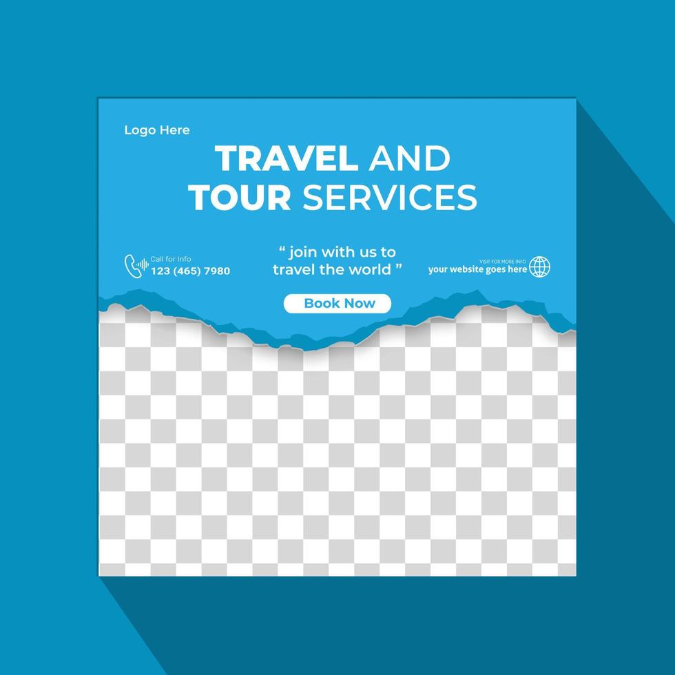 Travel and tour business agency social media post template design, design for ads, template for web banner, and social media post design vector