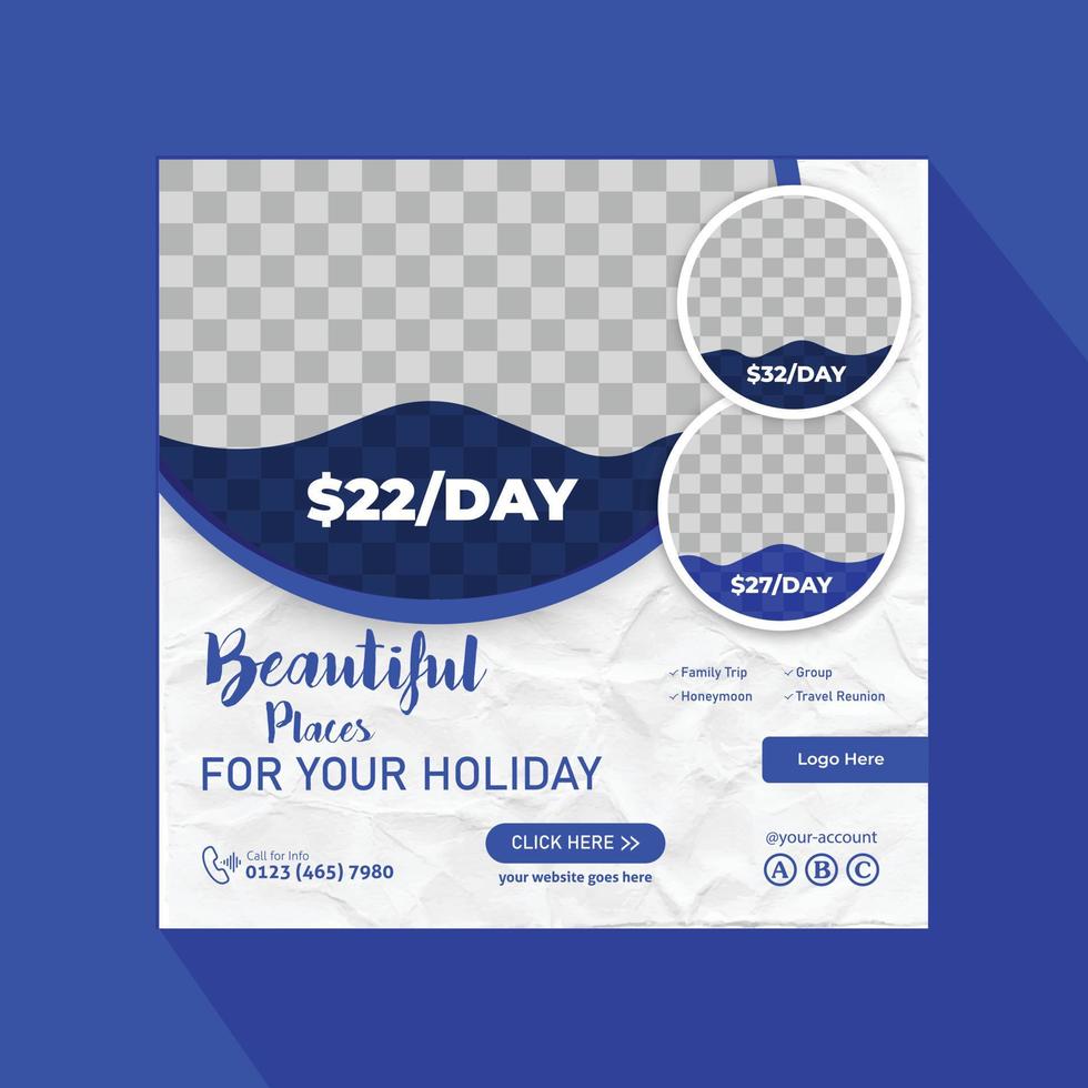 Square world travel agency social media post design, abstract template post for social media ad, design for travel ads vector