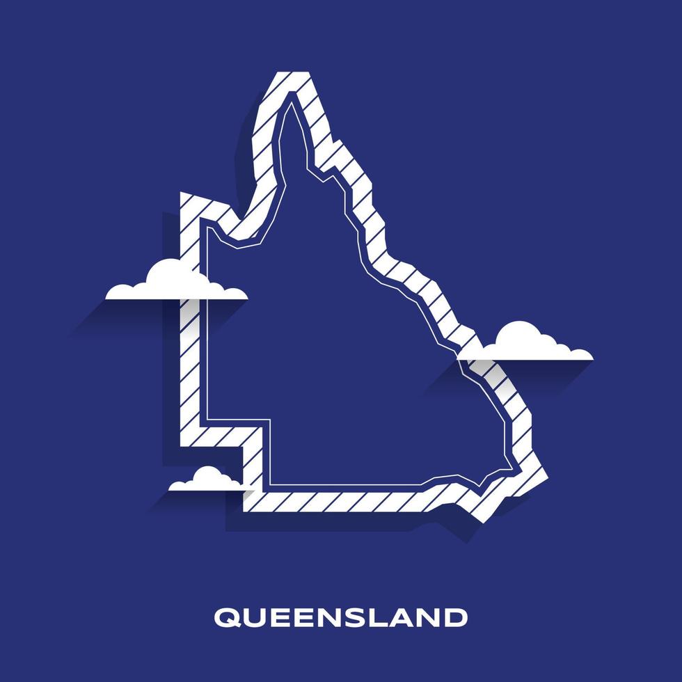 Template for Social Media, Vector Map of Queensland State with Border, Highly Detailed Illustration in Background Blue Colors.