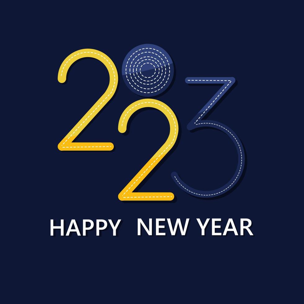 Happy New year 2023 in a modern typography design. Calendar cover concept in blue and yellow colors. vector