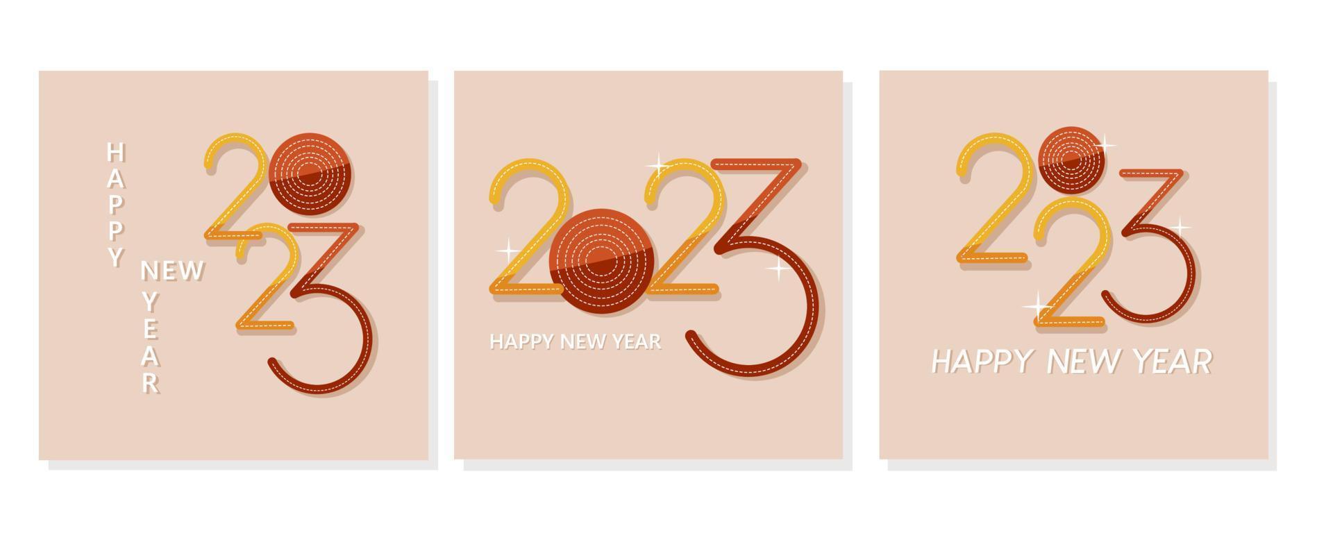 Happy New year 2023. Set of square banner template. Calendar cover vector concept in red and yellow colors.