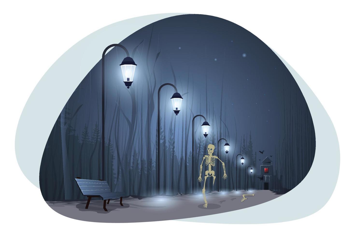 esqueleto de halloween caminando en la calle ilustración vectorial vector