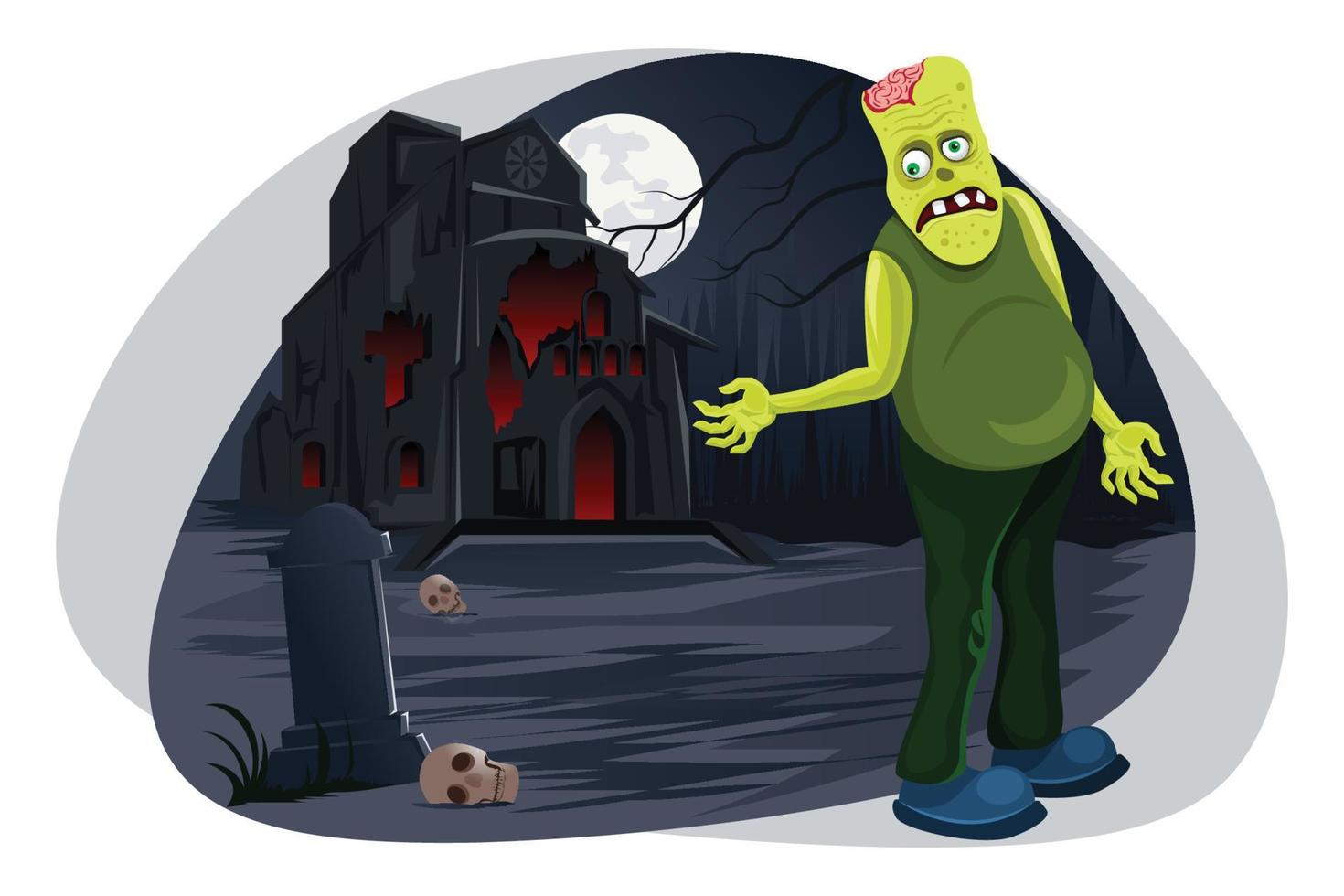 hombre de halloween con traje de zombie caminando ilustración vectorial. vector