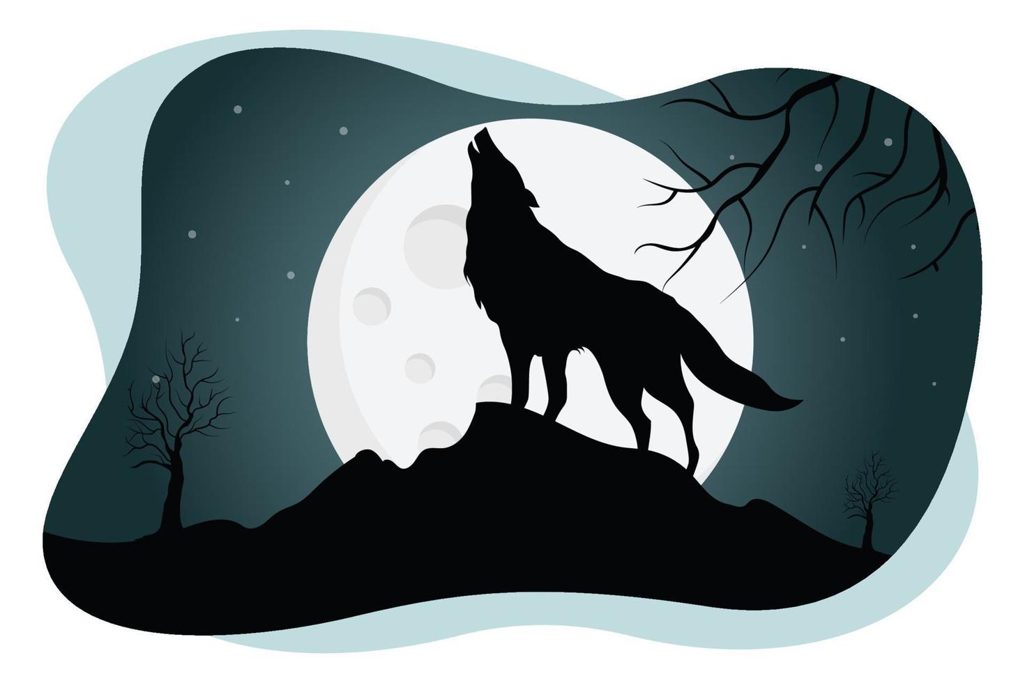 Halloween black wolf howling vector illustration