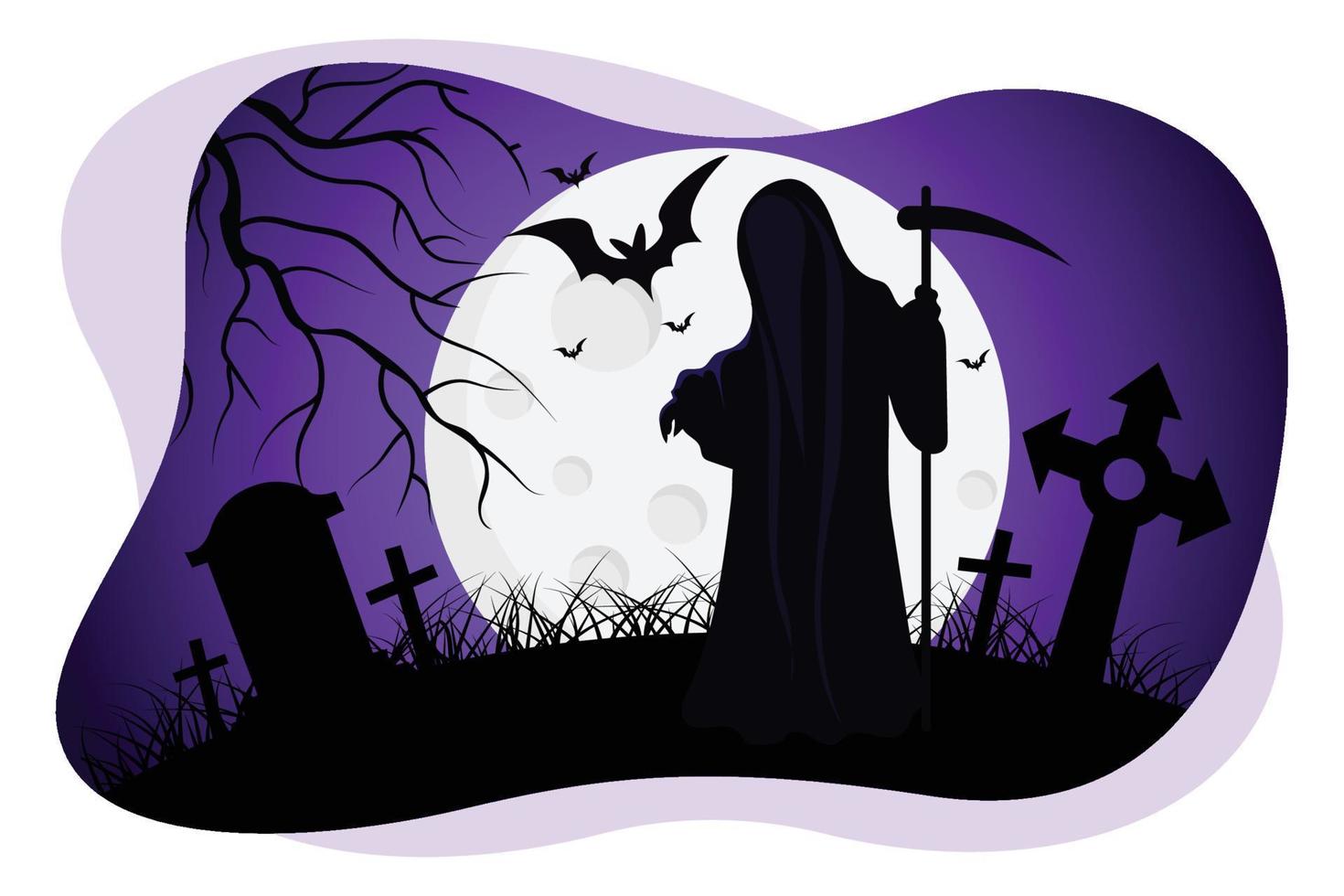 Halloween scary demon standing in graveyard vector illustration