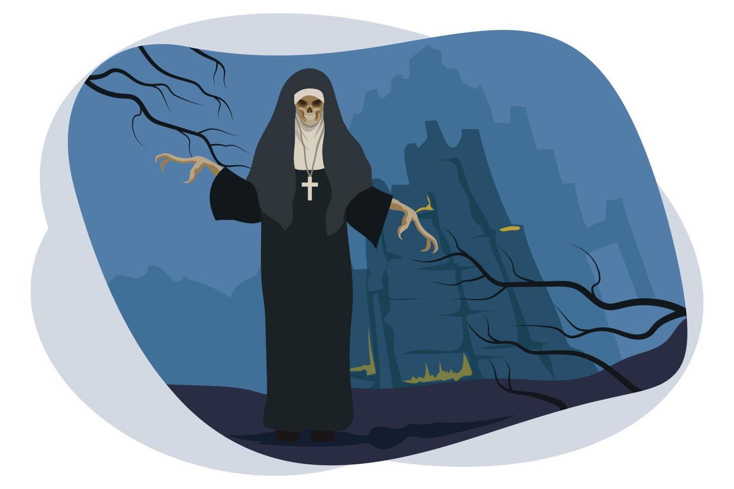 ilustración de vector de monja de miedo de halloween.