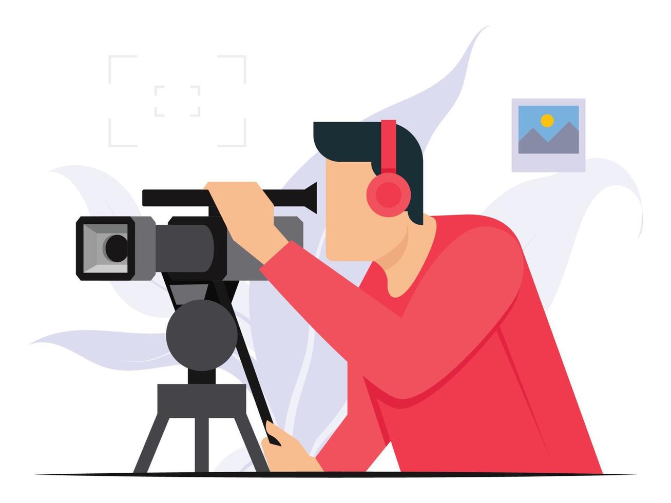 Male videographer shooting video vector