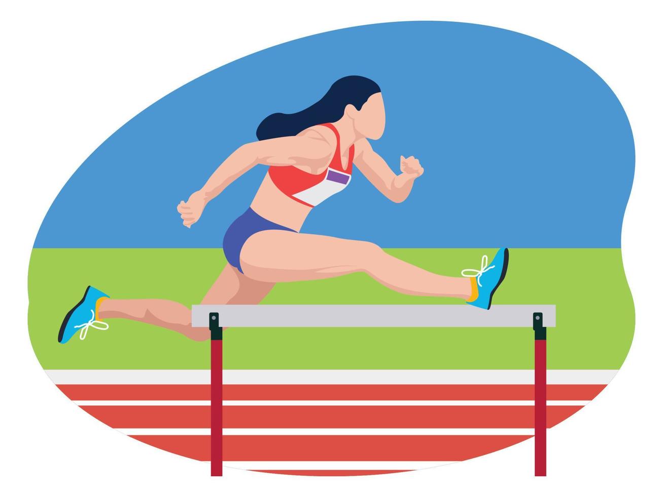 Female running in hurdles race illustration. vector