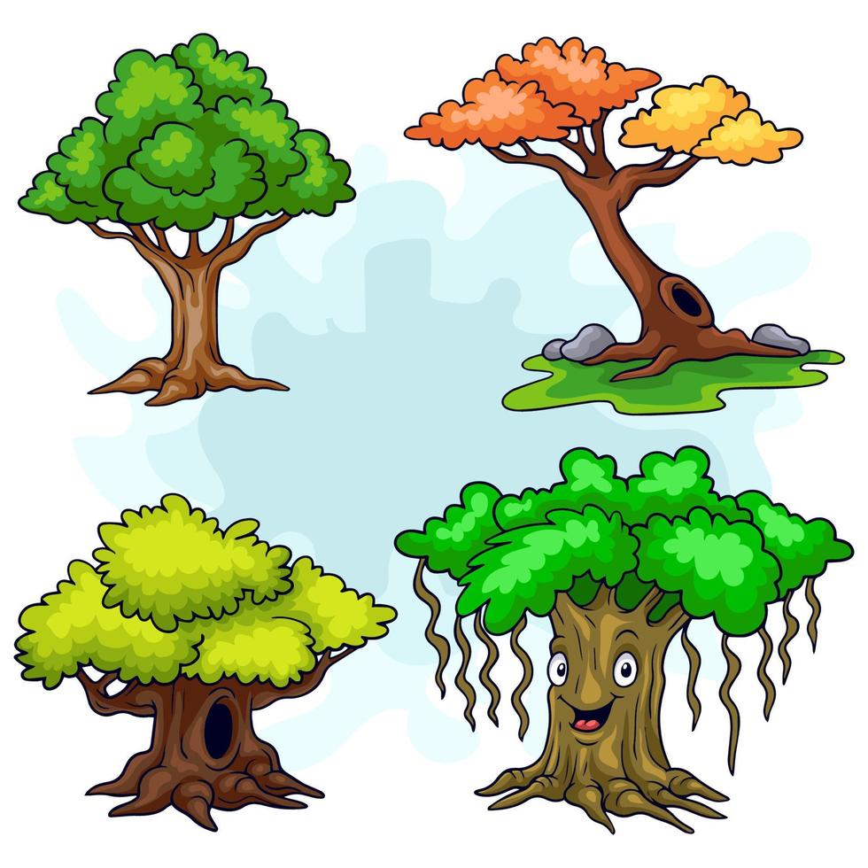 Cartoon set of tree isolated on white background vector