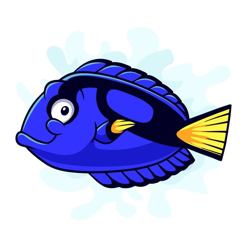 Cartoon blue tank fish isolated on white background vector