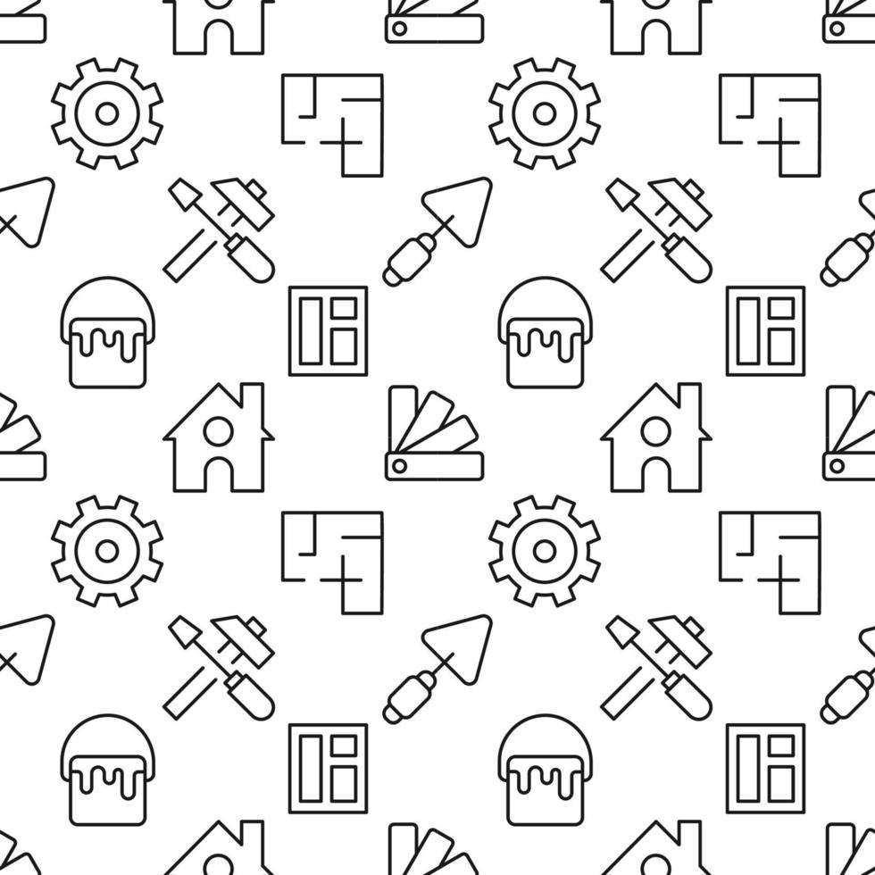 Seamless vector pattern of gear, map, shovel, window, hammer, screwdriver. Suitable for web sites, apps, covers, wrapping