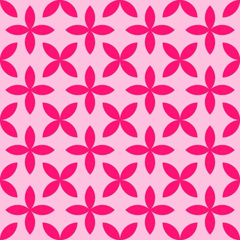 Seamless geometric repeating pattern of vibrant flower with four petals on pink background vector