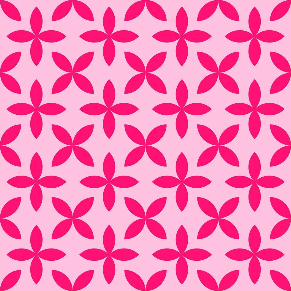 Seamless geometric repeating pattern of vibrant flower with four petals on pink background vector