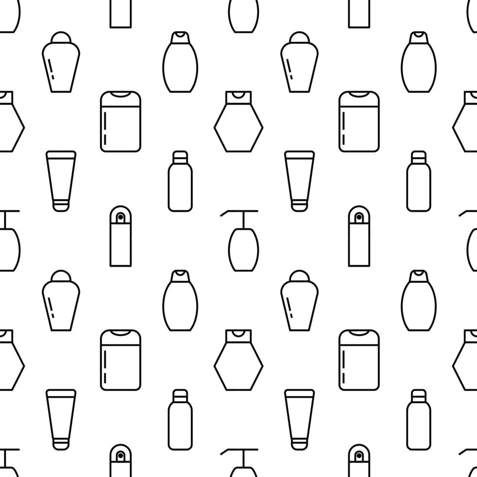 Seamless vector pattern of various cosmetic bottles. Suitable for web sites, apps, covers, wrapping