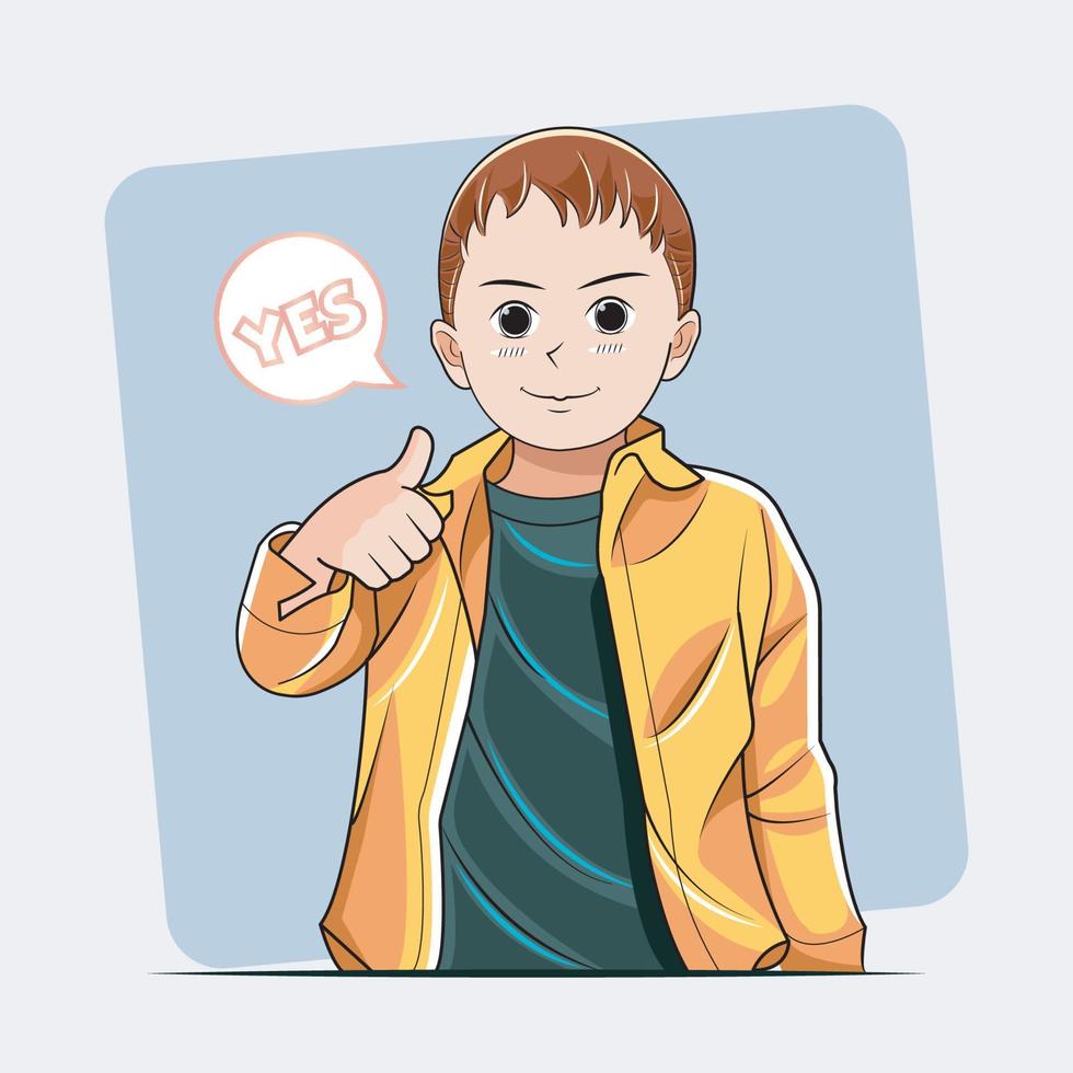 Kid Study. Boy says yes with his thumb vector illustration free download