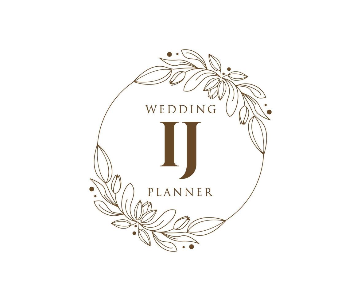 IJ Initials letter Wedding monogram logos collection, hand drawn modern minimalistic and floral templates for Invitation cards, Save the Date, elegant identity for restaurant, boutique, cafe in vector