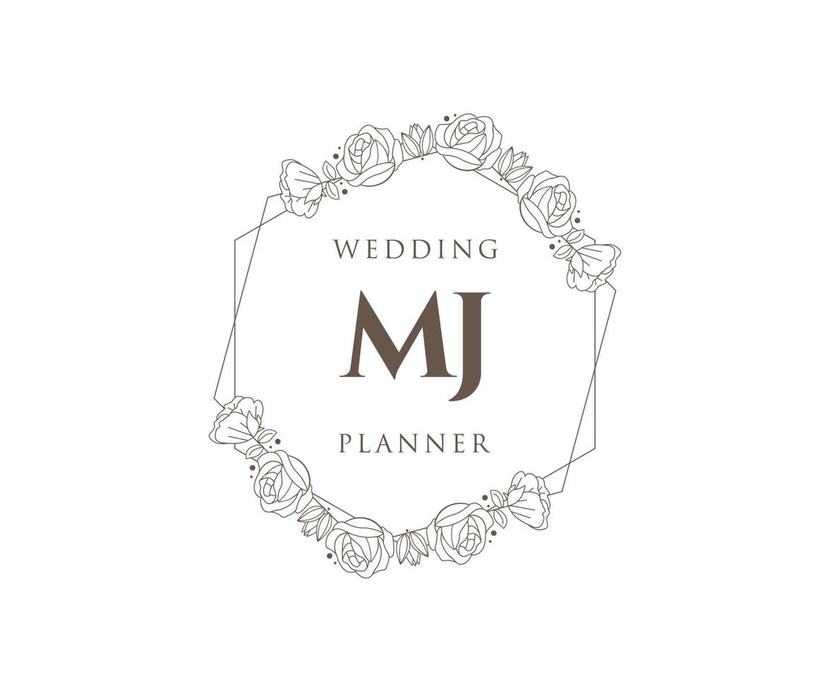 MJ Initials letter Wedding monogram logos collection, hand drawn modern minimalistic and floral templates for Invitation cards, Save the Date, elegant identity for restaurant, boutique, cafe in vector