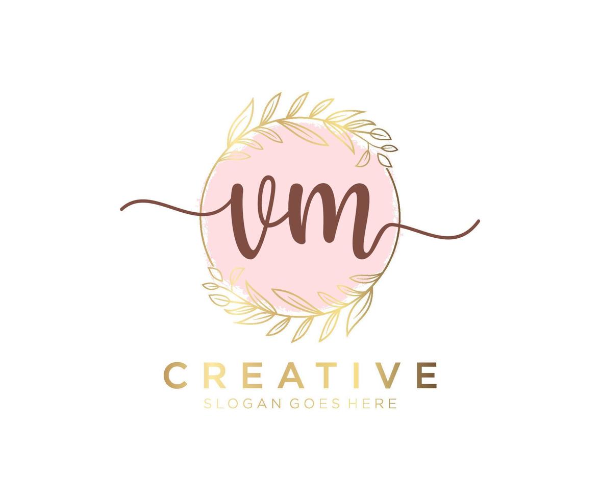 Initial VM feminine logo. Usable for Nature, Salon, Spa, Cosmetic and Beauty Logos. Flat Vector Logo Design Template Element.