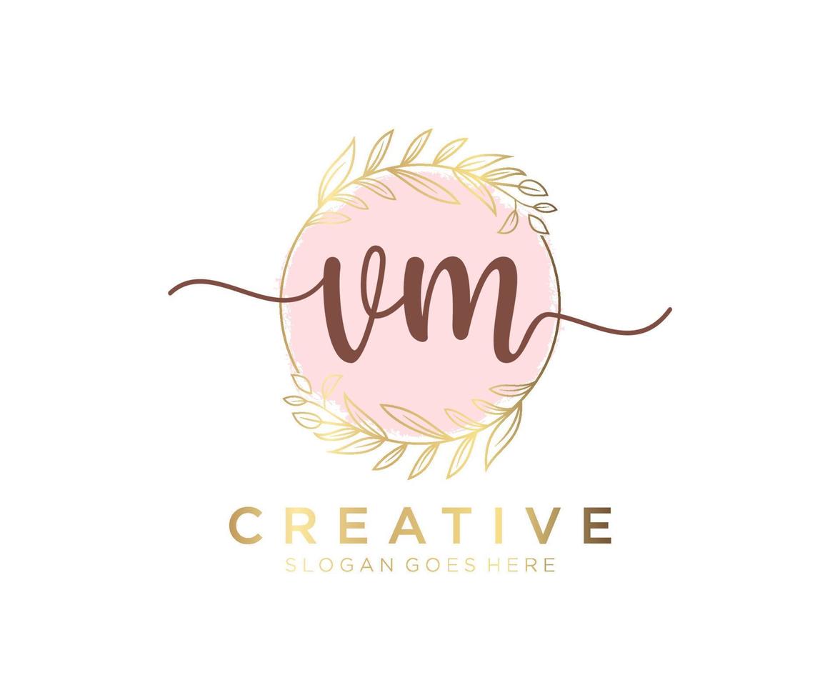 Initial VM feminine logo. Usable for Nature, Salon, Spa, Cosmetic and Beauty Logos. Flat Vector Logo Design Template Element.